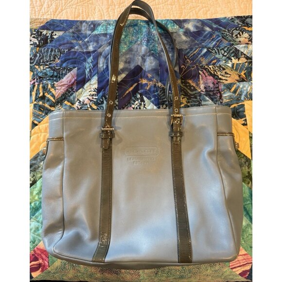 Coach Handbags - Vtg Coach Large Leather Hobo Shoulder Blue Teal Gallery Tote Bag Purse 2004  EUC